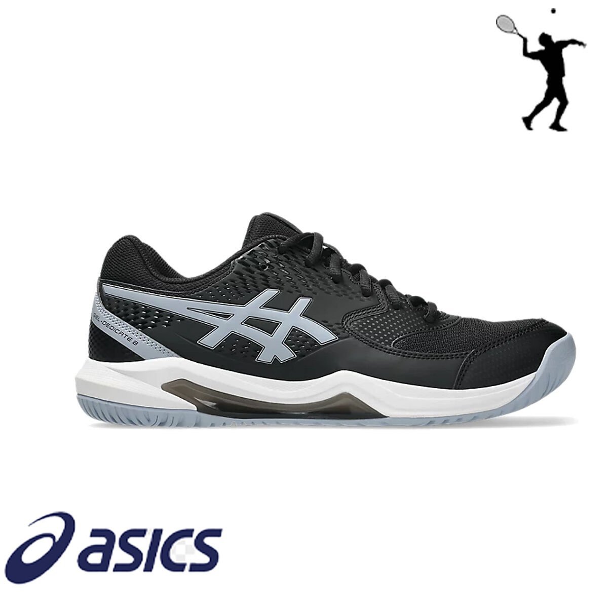Asics Gel-Dedicate 8 Erkek Tenis Ayakkabısı – Black/Grey Blue (Hard Court)