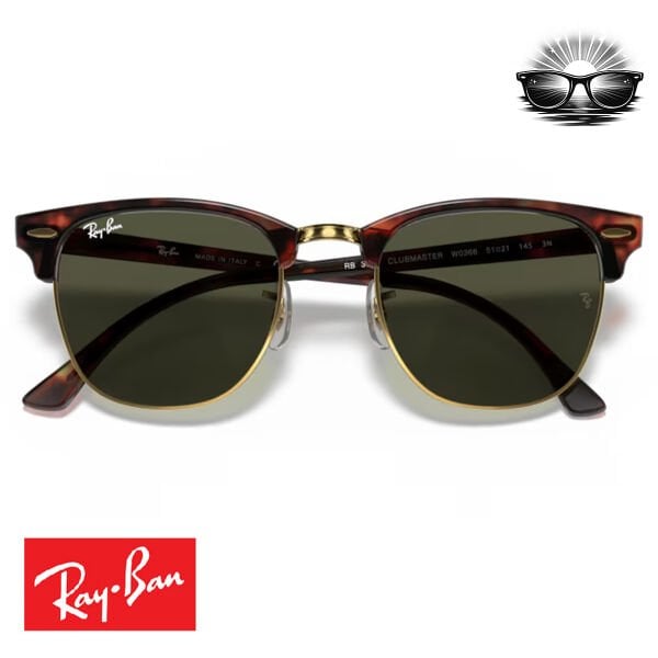 Ray-Ban RB3016 Clubmaster W0366 Altın Üzerine Kaplumbağa Kabuğu G-15 Güneş Gözlüğü