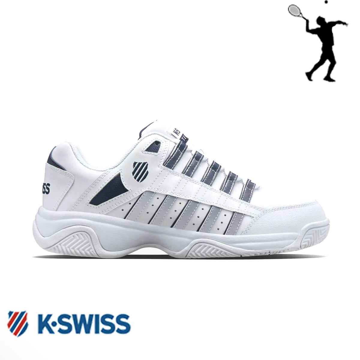 K‑Swiss Court Prestir Erkek Tenis Ayakkabısı – White/Navy (All Court)