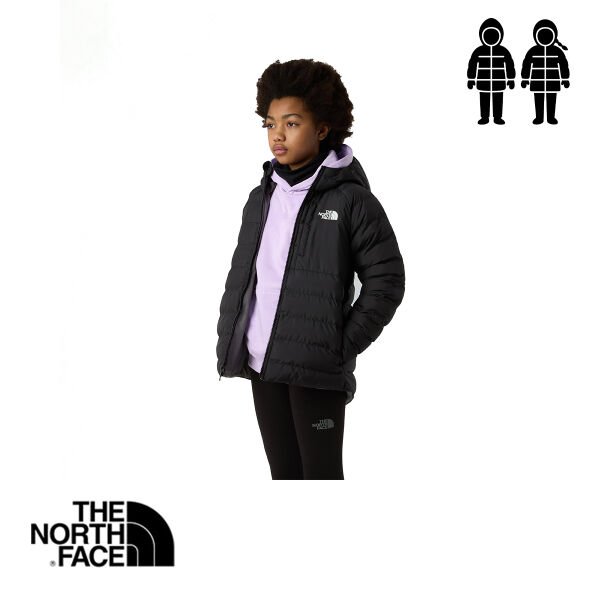 The North Face G Perrito Reversible Kapüşonlu Kız Çocuk Ceket – TNF Siyah / Füme İnci (Çift Taraflı)