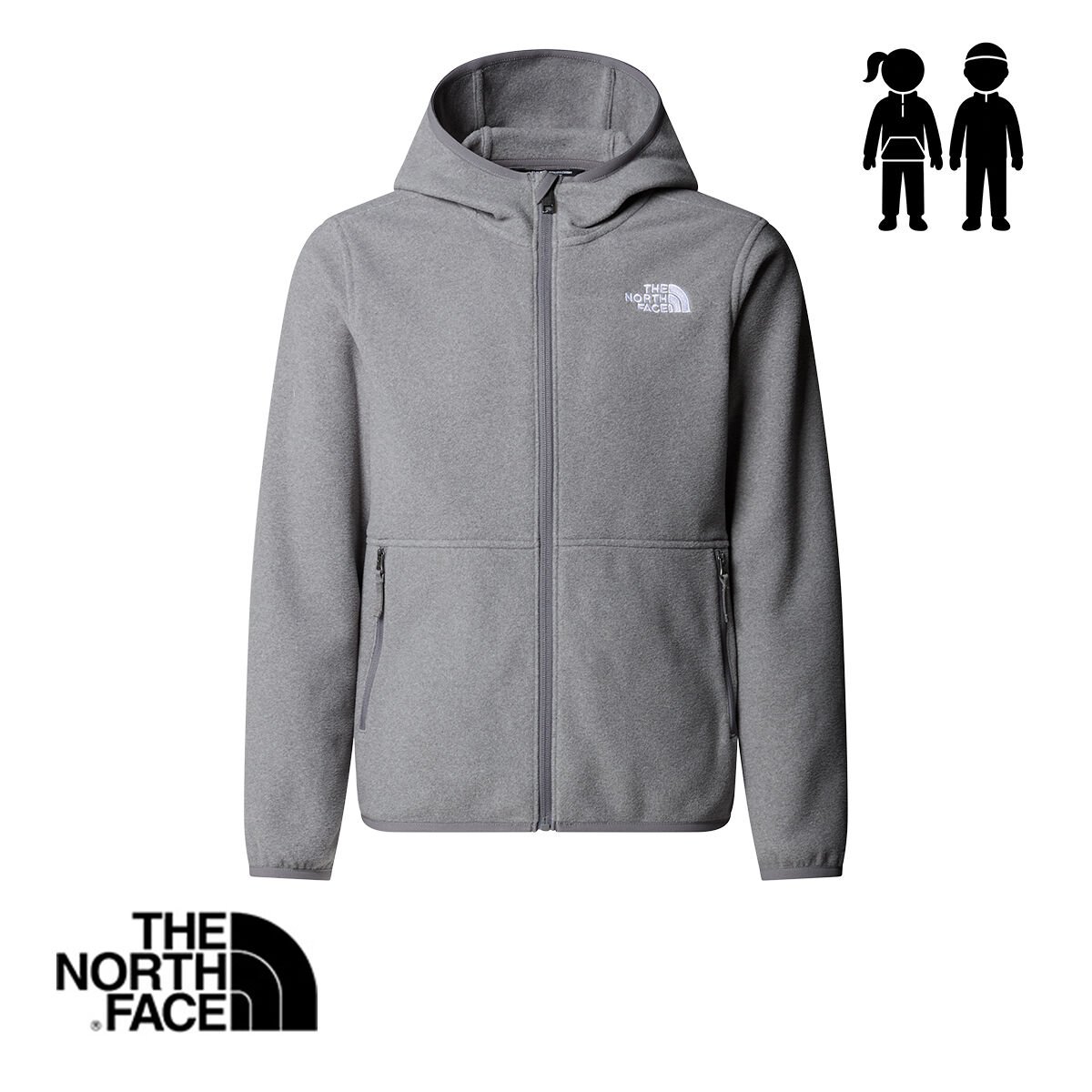 The North Face Teen Glacier F/Z Kapüşonlu Polar – TNF Mid Grey Heather (Unisex Genç)