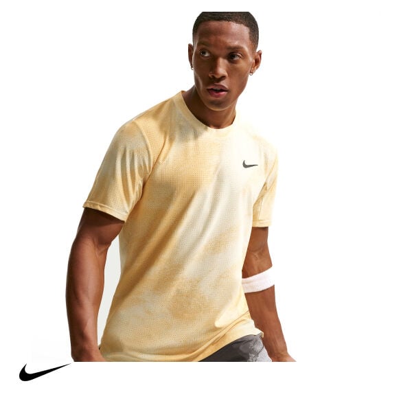 Nike Erkek Tenis Tişörtü NikeCourt Slam Dri-FIT ADV Alabaster Topaz Gold Black